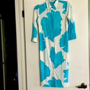 Tahari blue white print dress.  Sz medium